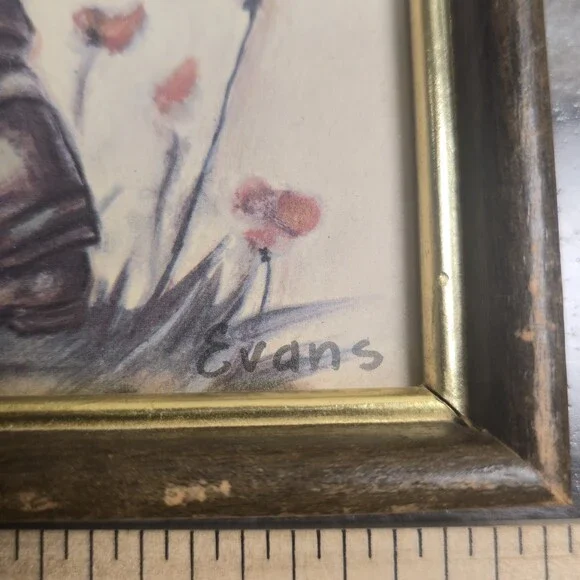 Vintage Bessie Pease Gutmann Print Boy w Flowers Evans Framed Nursery 7x9 - Picture 8 of 9